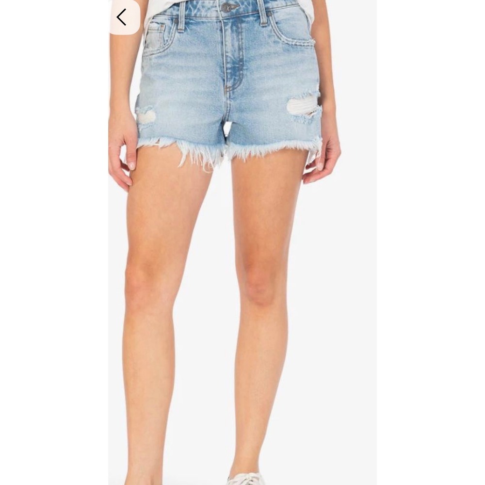 KUT‎ From The Kloth Jane High Rise Shorts Size 2 Light Wash Distressed Raw Hem